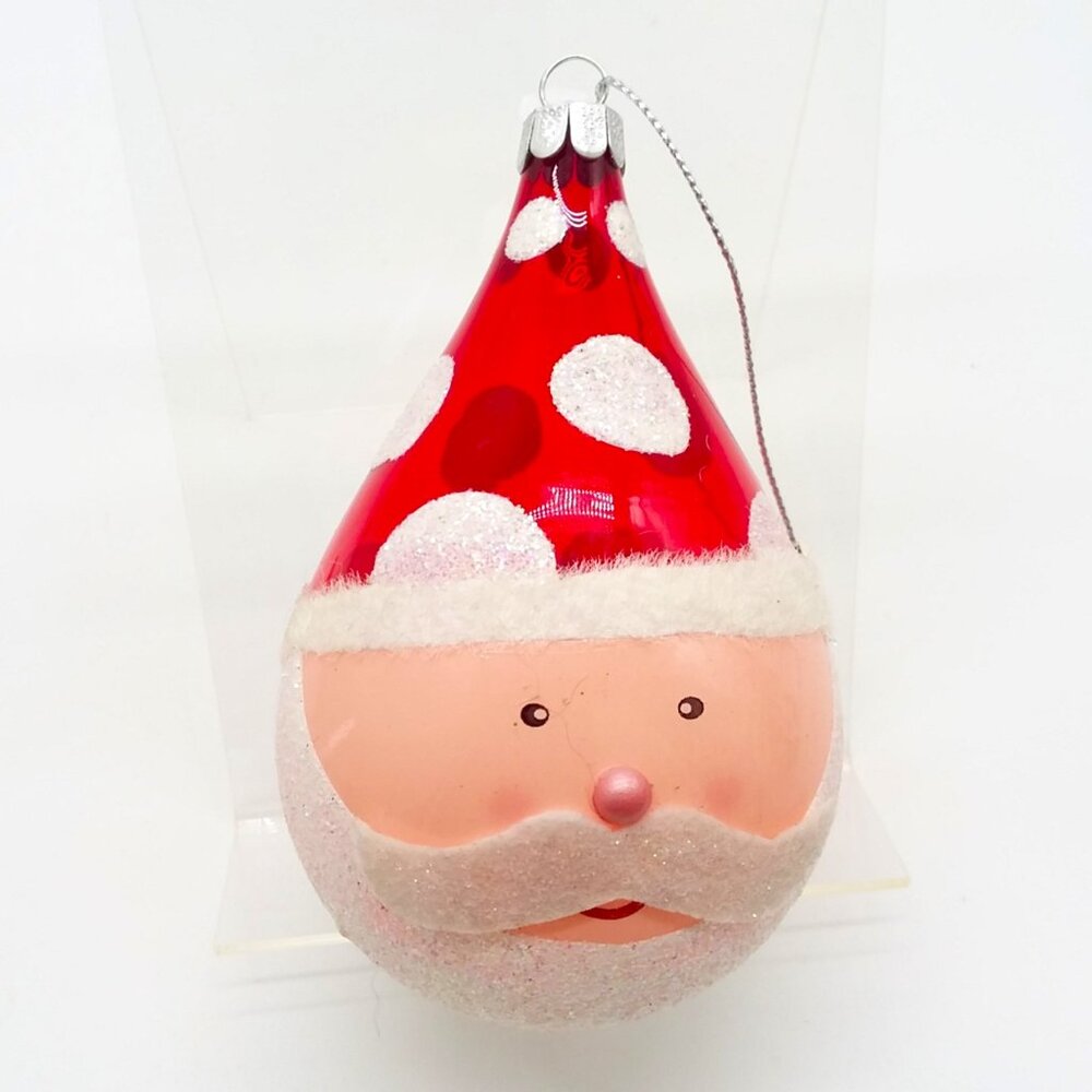 Christmas Ornament Glass Santa VTG Bulb Globe Filled Balls Glitter Holiday Decor
